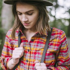 Tradlands Boulder flannel, red orange grey, XS EUC